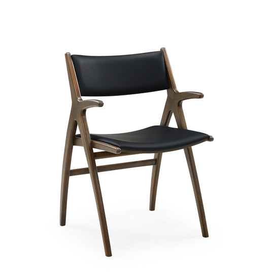 Roots spisebordsstol, Armlæn | Røget egetræ | Sort læder