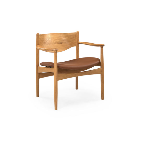 Struct loungestol, Natur egetræ | Cognac læder