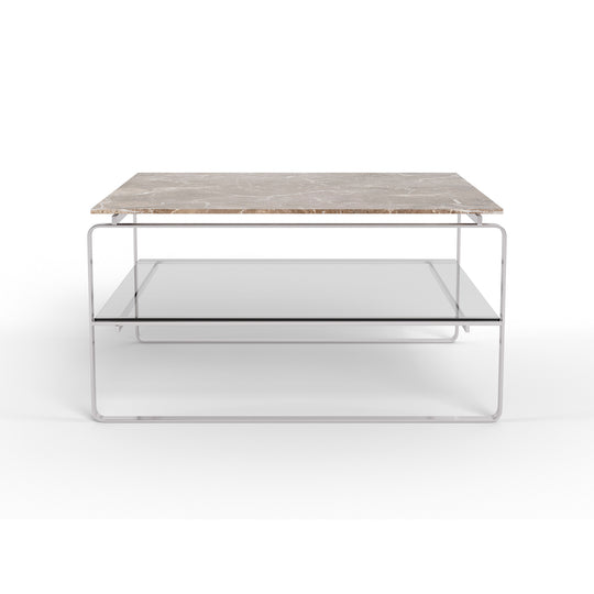 Strata sofabord, marmor emperador | Glas | 80x80
