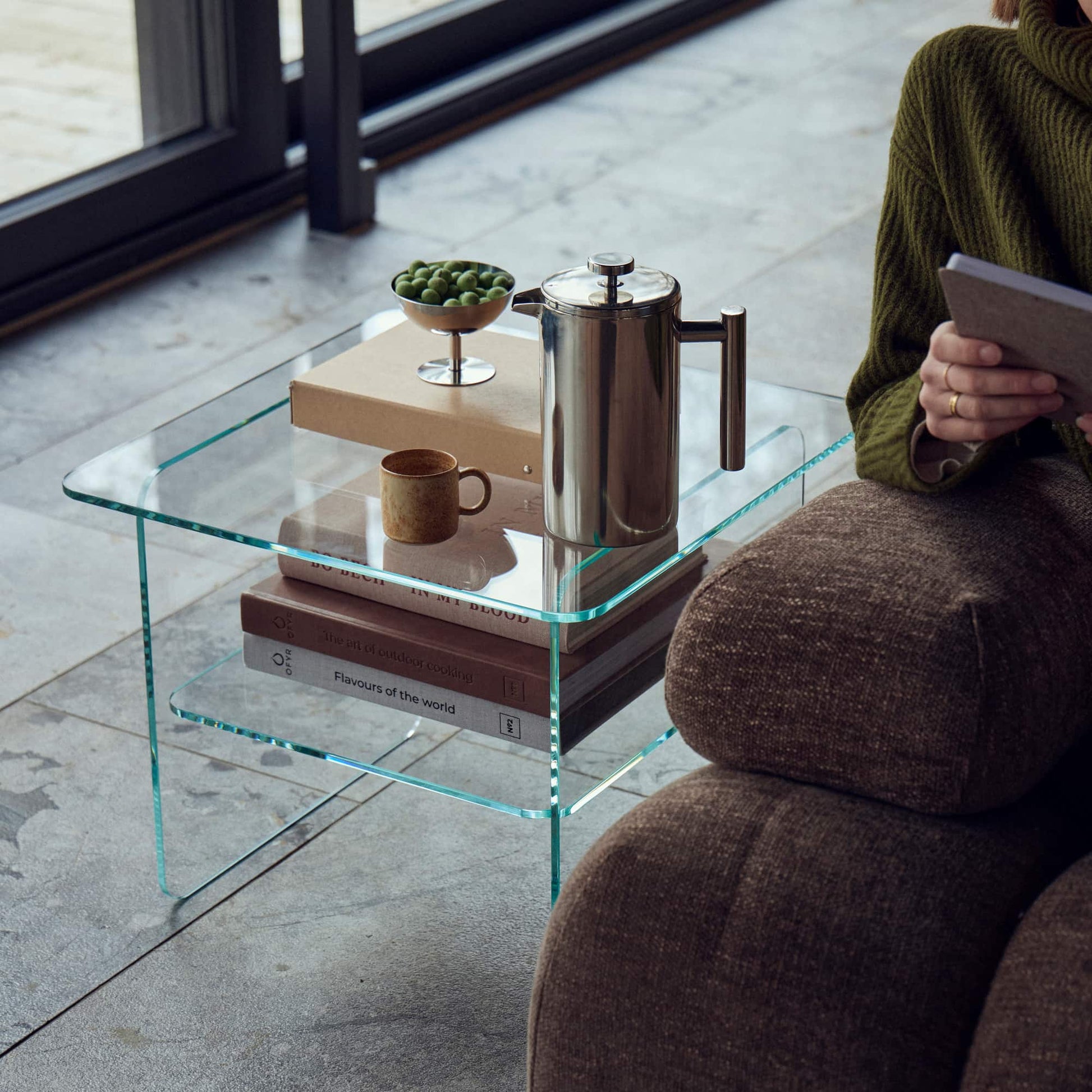 Vetro hjørnebord, glas | 50x50 - Møbelkompagniet