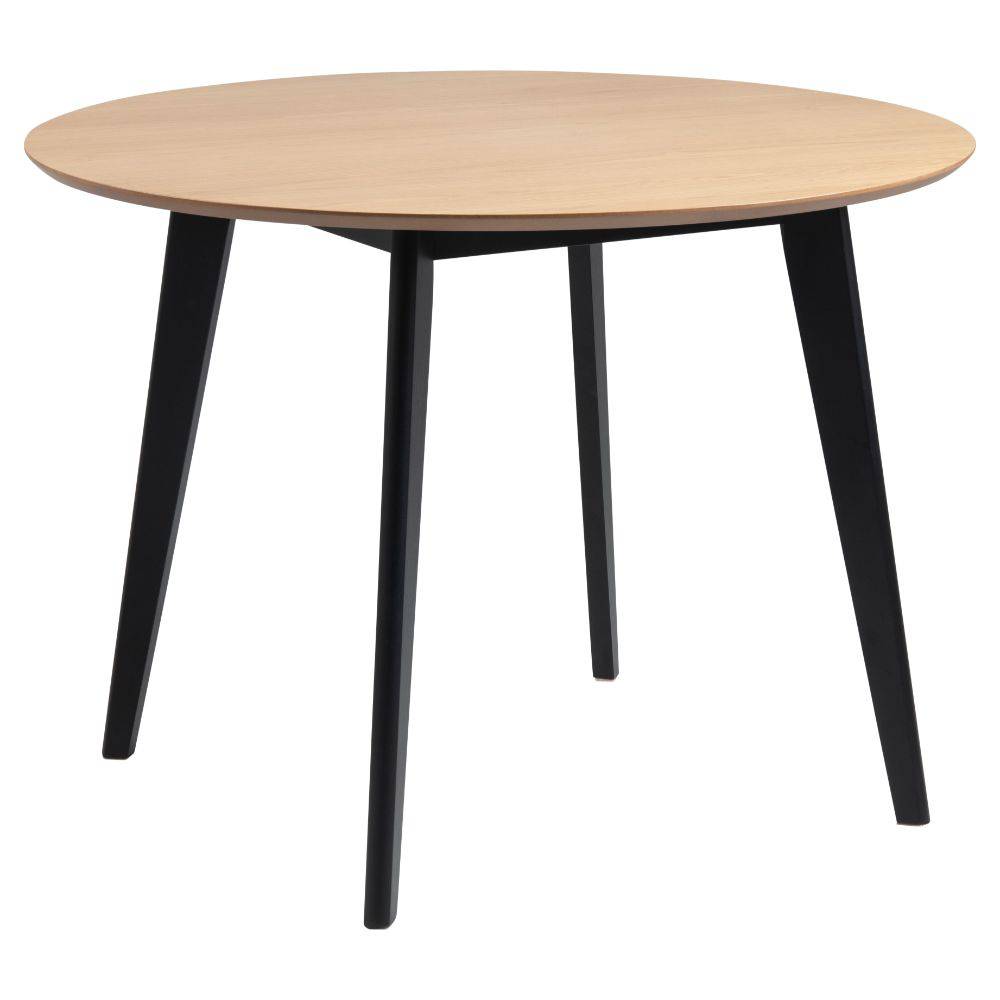 Lille spisebord i fineret eg med en diameter på Ø105.