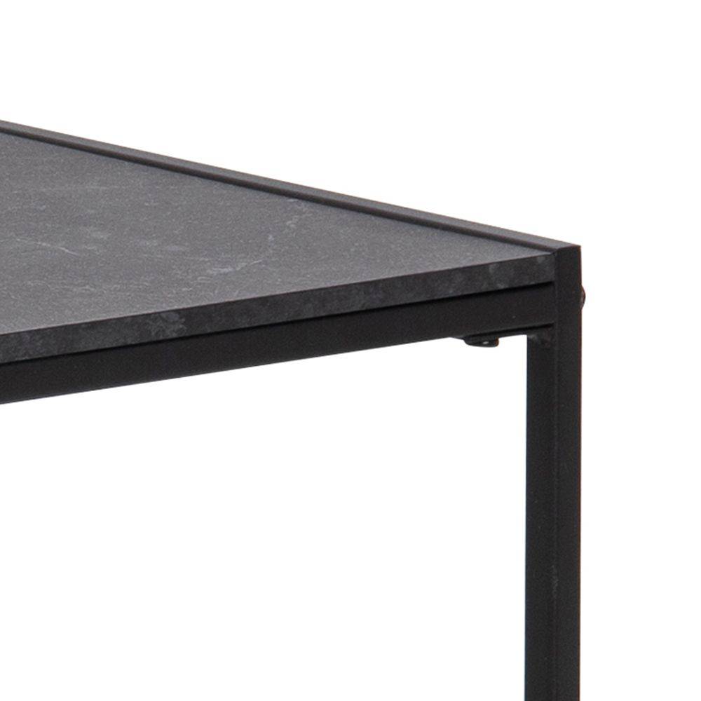 Stort firkantet sofabord i sort marmor print og med stel i metal.