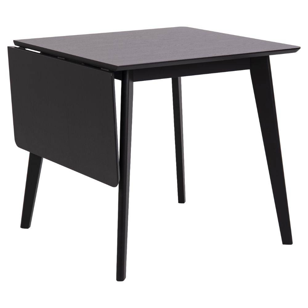 Lille spisebord med foldbar plade monteret på siden. Bordet kan derved forlænges fra 80 centimers længde til 120 centimeter.