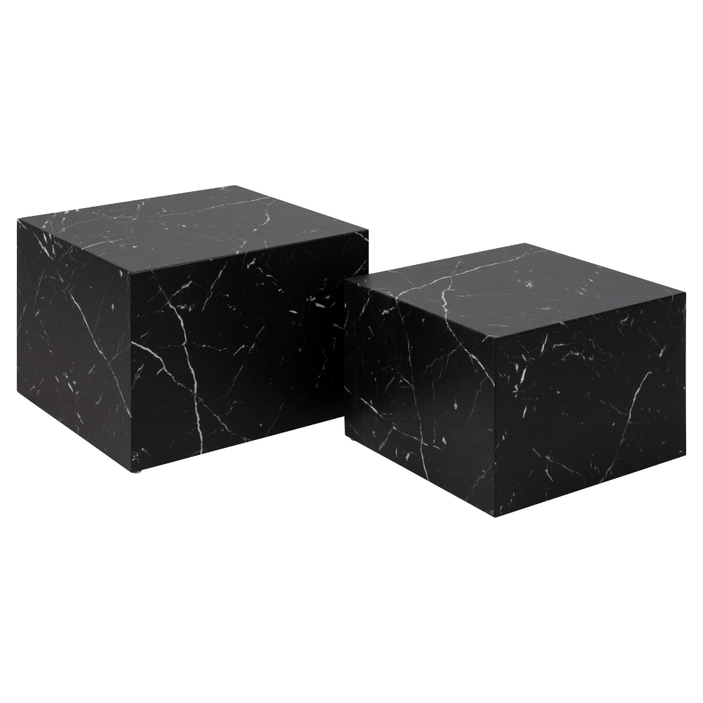 Dice kvadratisk sofabordssæt i sort marmor look
