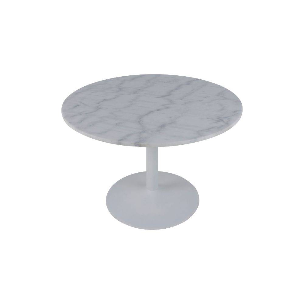 Hvidt spisebord i hvid marmor.