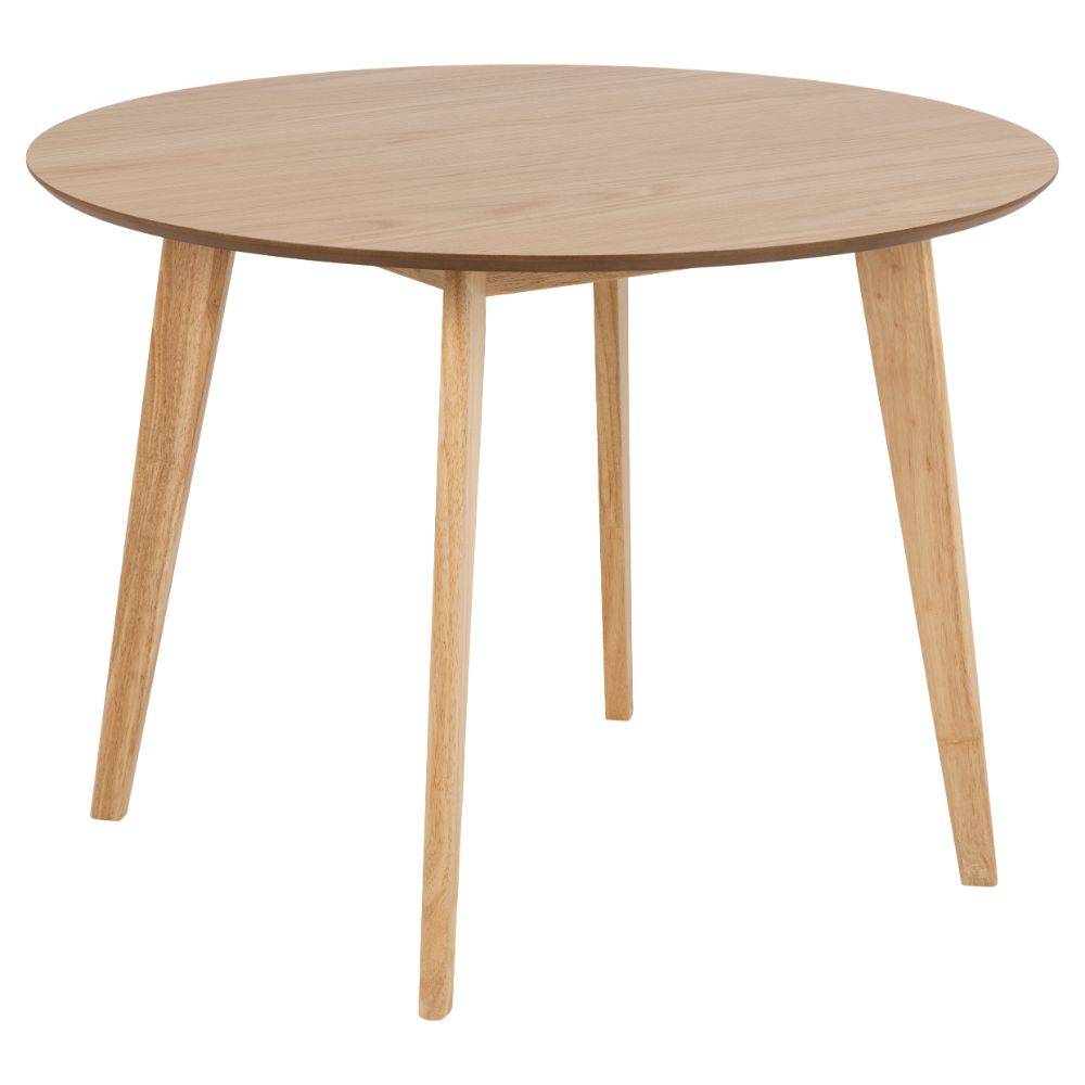 Lille spisebord med rund bordplade i fineret eg.
